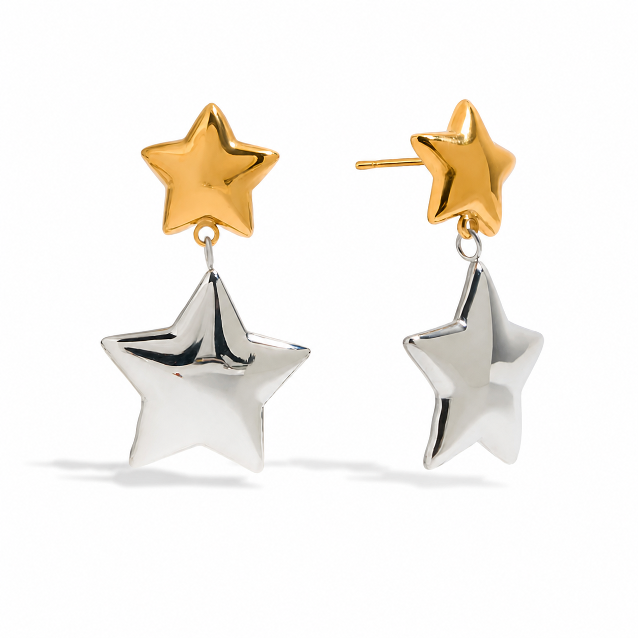 Two-Toned Dangle Star Earrings