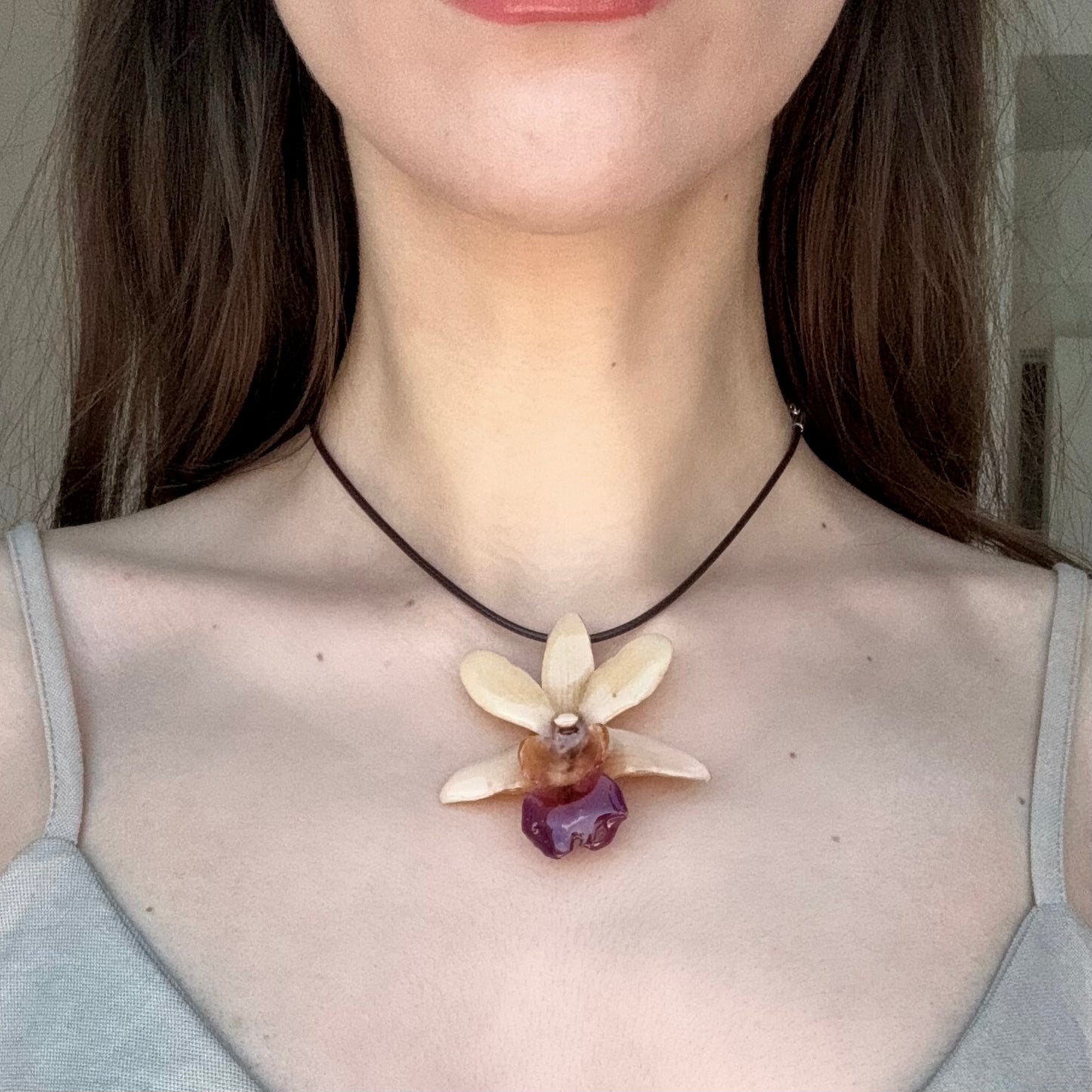 Dendrobium Formosum Orchid Pendant Necklace (Style 05)