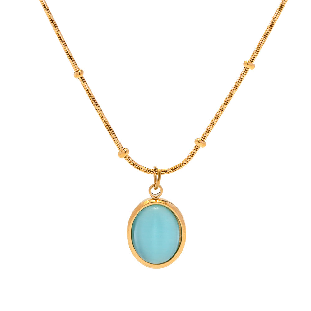 Oval Blue Stone Pendant Necklace