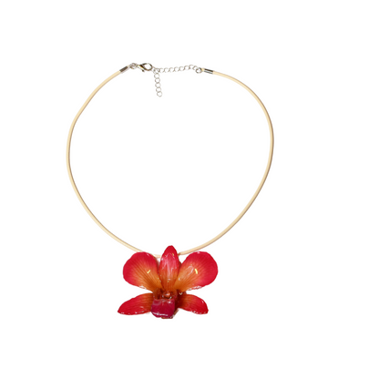 Resin-Cured Pink Thai Orchid (Dendrobium) Pendant Necklace