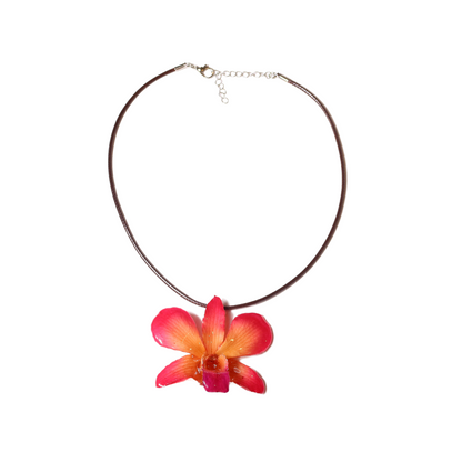 Resin-Cured Pink Thai Orchid (Dendrobium) Pendant Necklace