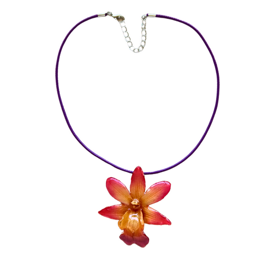 Fuchsia Dendrobium Orchid Pendant Necklace (Style 02)