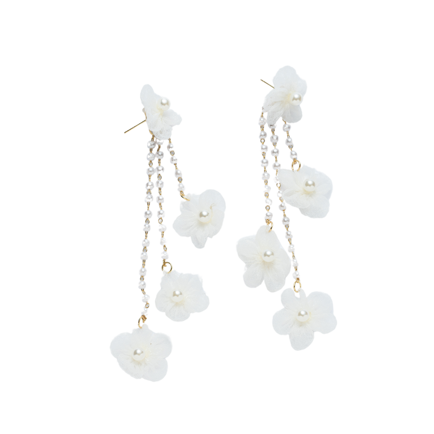 Flower Rain Drop Earrings - White