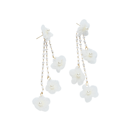 Flower Rain Drop Earrings - White