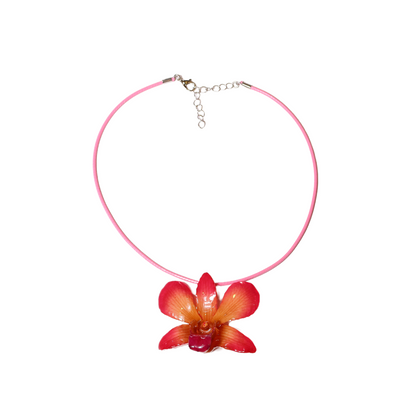 Resin-Cured Pink Thai Orchid (Dendrobium) Pendant Necklace