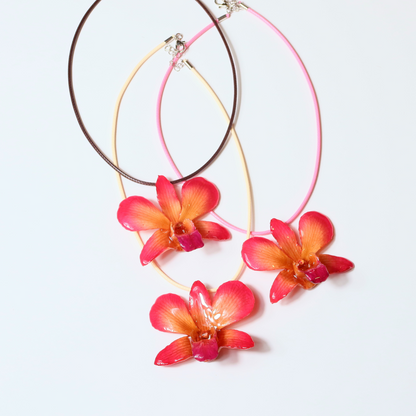 Resin-Cured Pink Thai Orchid (Dendrobium) Pendant Necklace