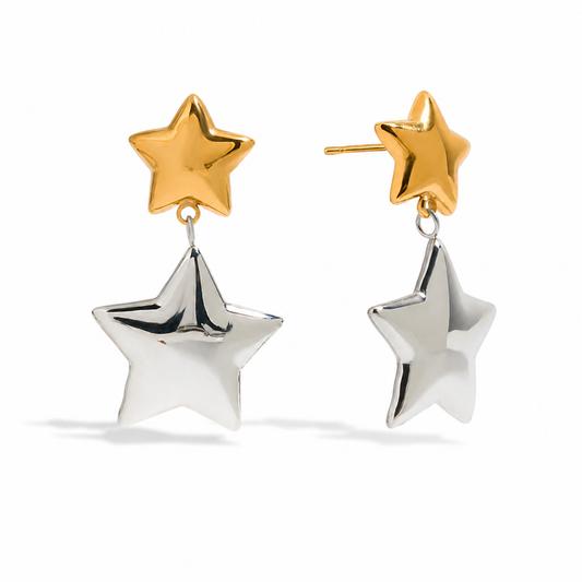 Two-Toned Dangle Star Earrings