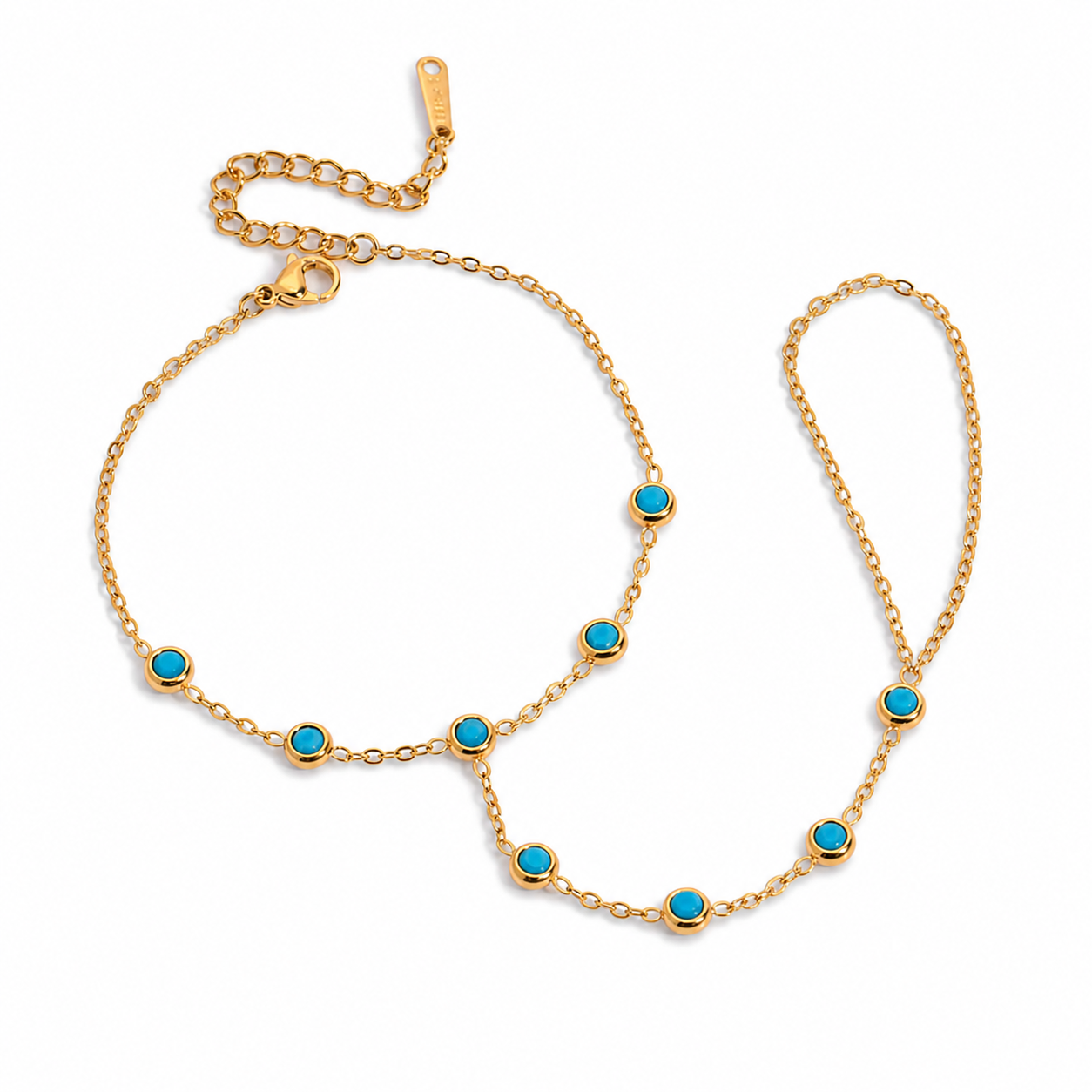 Blue Stone Finger Chain Bracelet