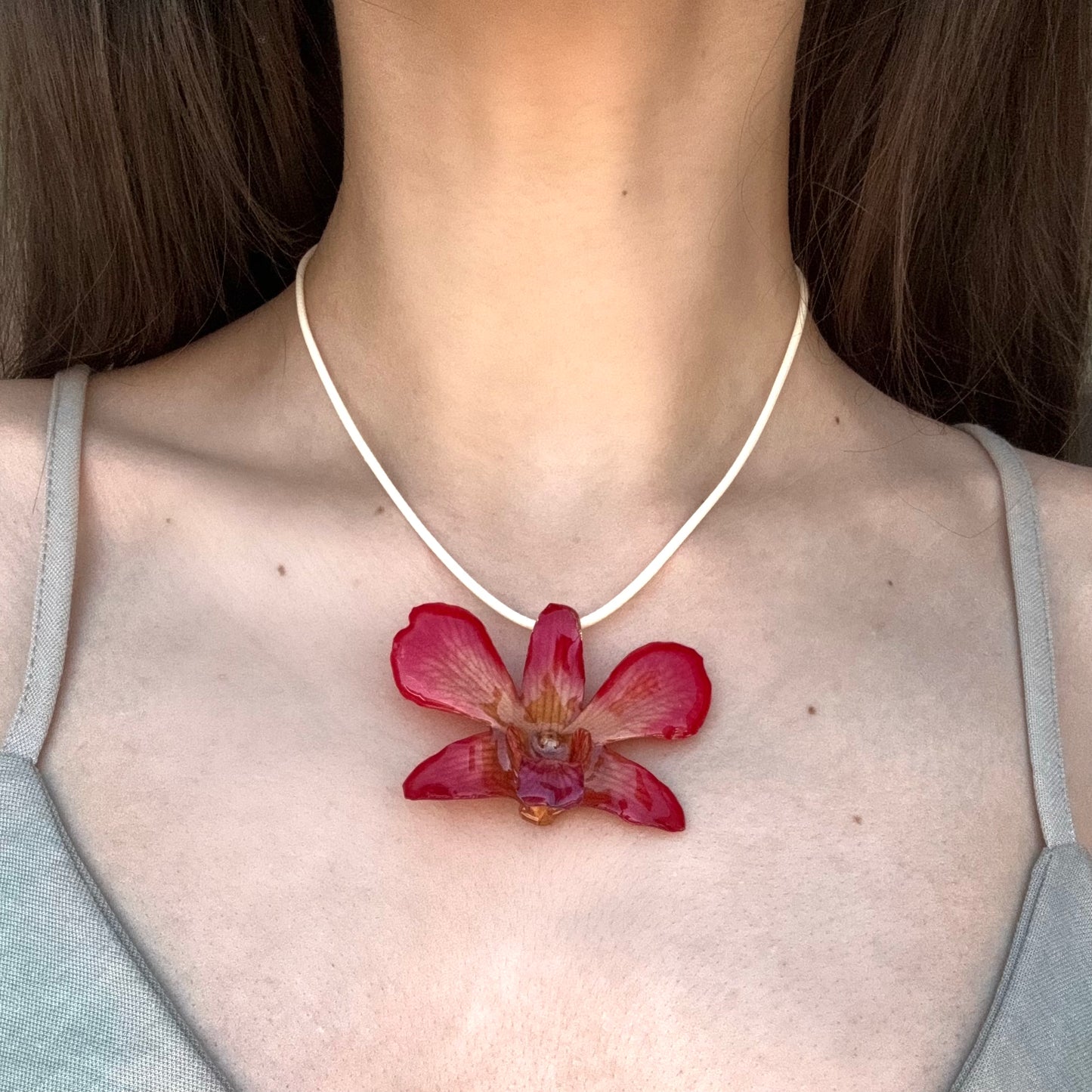 Pink Dendrobium Orchid Pendant Necklace (Style 01)