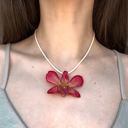 Pink Dendrobium Orchid Pendant Necklace (Style 01)