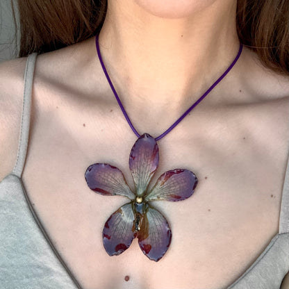 Purple Fuchsia Mokara Orchid Pendant Necklace (Style 03)