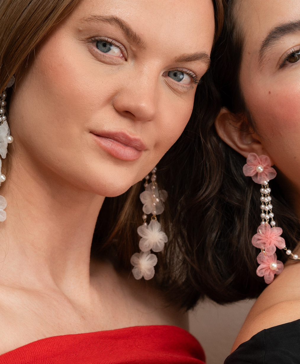 Flower Rain Drop Earrings - White