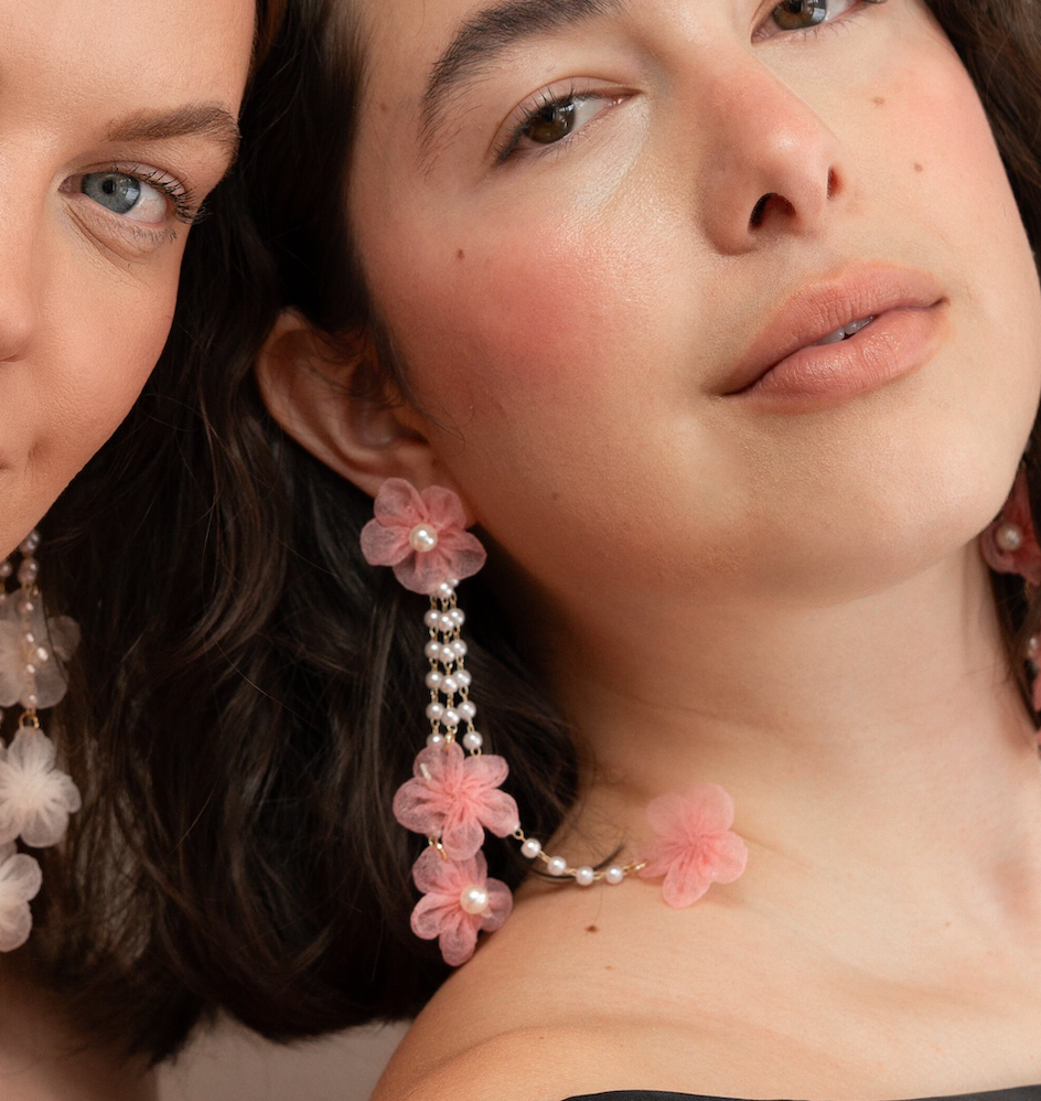 Flower Rain Drop Earrings - Pink